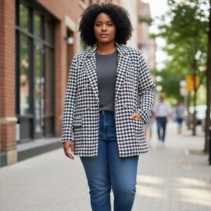 SHEIN Curve 4XL Blazer Black White Houndstooth Jacket Plus Size Alabama
